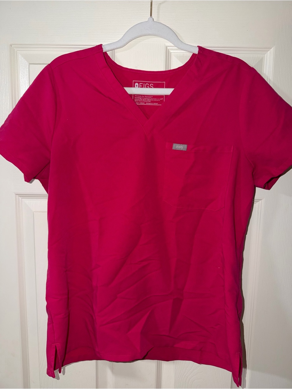 Figs Women's V-Neck Scrub Top in Hot Pink